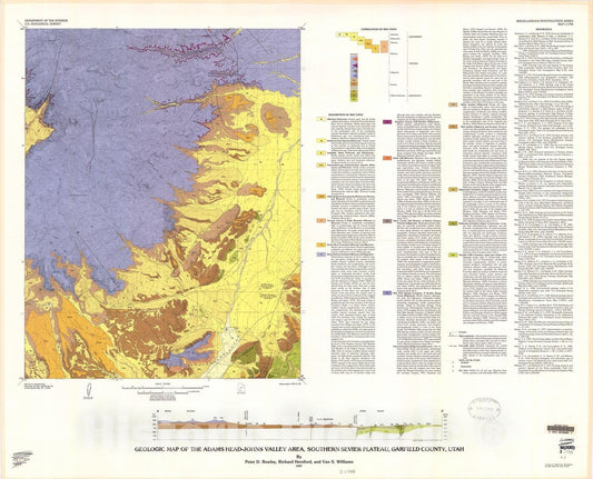 Map : Geologic map of the Adams Head-Johns Valley area, southern Sevier Plateau, Garfield County, Utah, 1987 Cartography Wall Art :