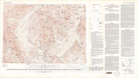 Map : Map showing exposures of limonitic rocks and hydrothermally altered rocks in the Dillon one degree x two degrees quadrangle, Idaho and Montana, one989 Cartography Wall Art :