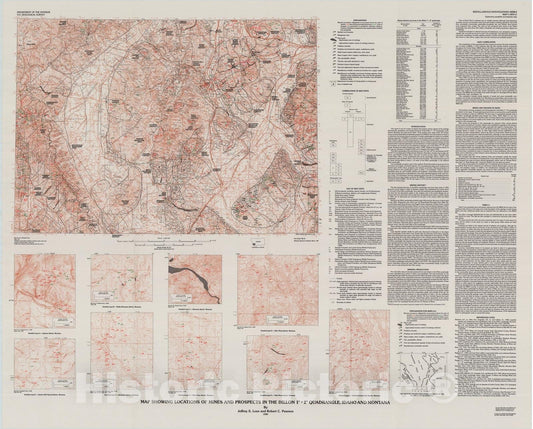 Map : Map showing locations of mines and prospects in the Dillon one degree x two degrees quadrangle, Idaho and Montana, one989 Cartography Wall Art :