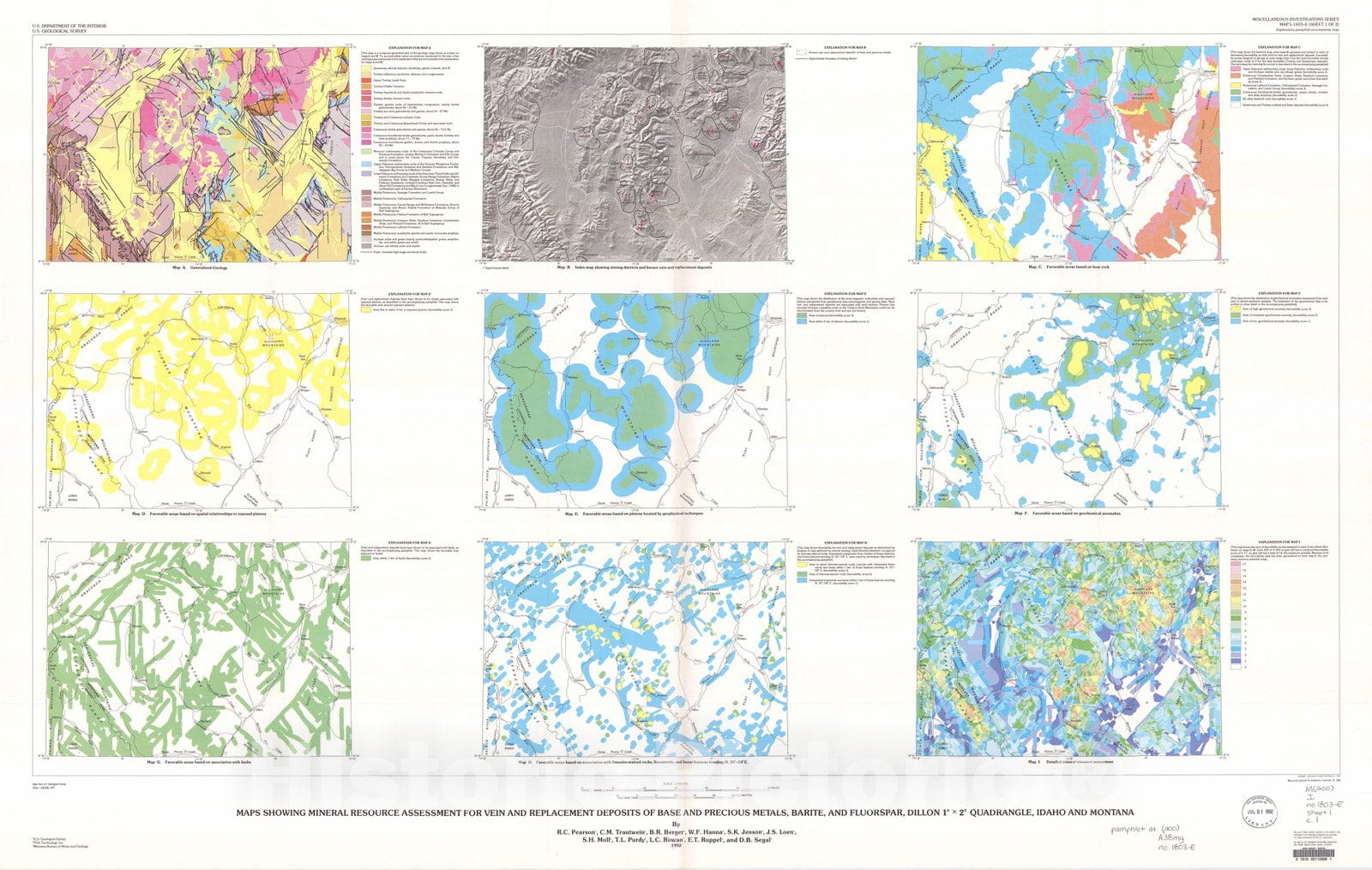 Map : Map showing mineral resource assessment for vein and replacement deposits of base and precious metals, barite and fluorspar, Dillo, 1992 Cartography Wall Art :