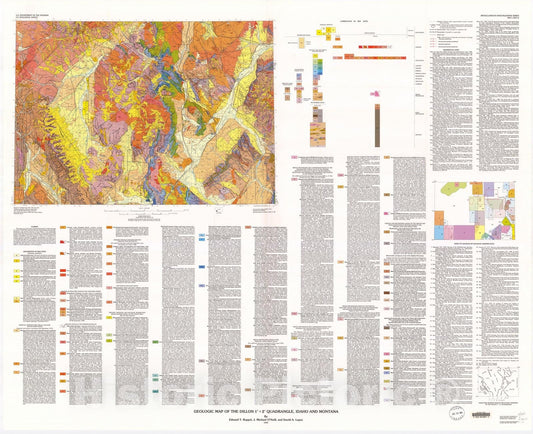 Map : Geologic map of the Dillon one degree x two degrees quadrangle, Idaho and Montana, one993 Cartography Wall Art :