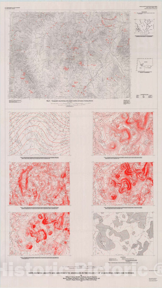 Map : Maps showing gravity and aeromagnetic anomalies in the Dillon one degree x two degrees quadrangle, Idaho and Montana, one993 Cartography Wall Art :