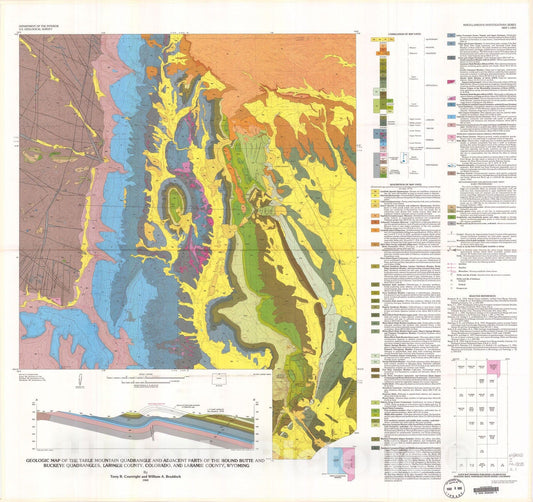 Map : Geologic map of the Table Mountain quadrangle and adjacent parts of the Round Butte and Buckeye quadrangles, Larimer County, 1989 Cartography Wall Art :