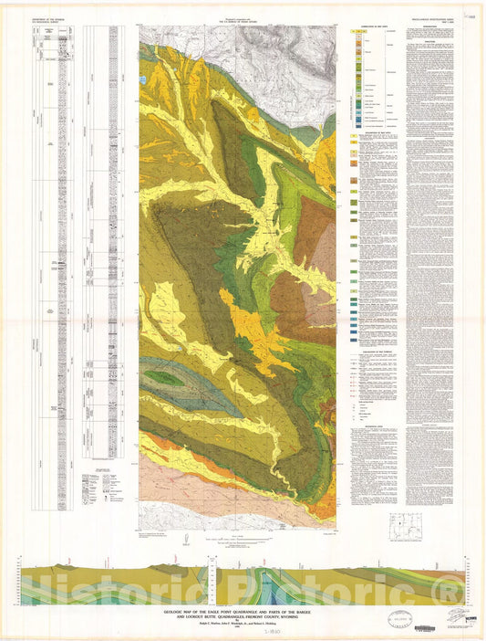 Map : Geologic map of the Eagle Point quadrangle and parts of the Bargee and Lookout Butte quadrangles, Fremont County, Wyoming, 1988 Cartography Wall Art :