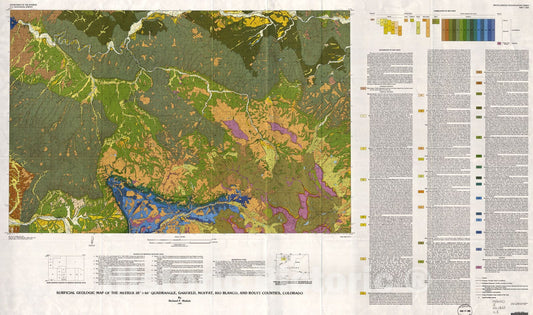 Map : Surficial geologic map of the Meeker 30' X 60' quadrangle, Garfield, Moffat, Rio Blanco, and Routt Counties, Colorado, 1989 Cartography Wall Art :