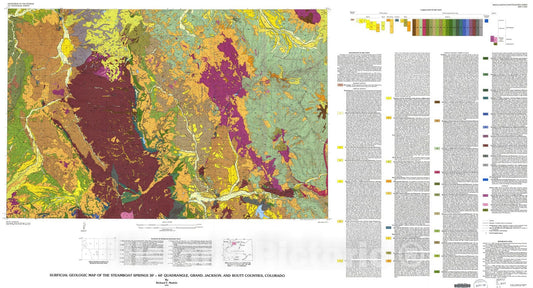 Map : Surficial geologic map of the Steamboat Springs 30' X 60' quadrangle, Grand, Jackson, and Routt Counties, Colorado, 1991 Cartography Wall Art :
