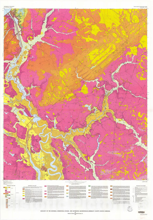 Map : Geology of the Bethera, Cordesville, Huger, and Kittredge quadrangles, Berkeley County, South Carolina, 1989 Cartography Wall Art :