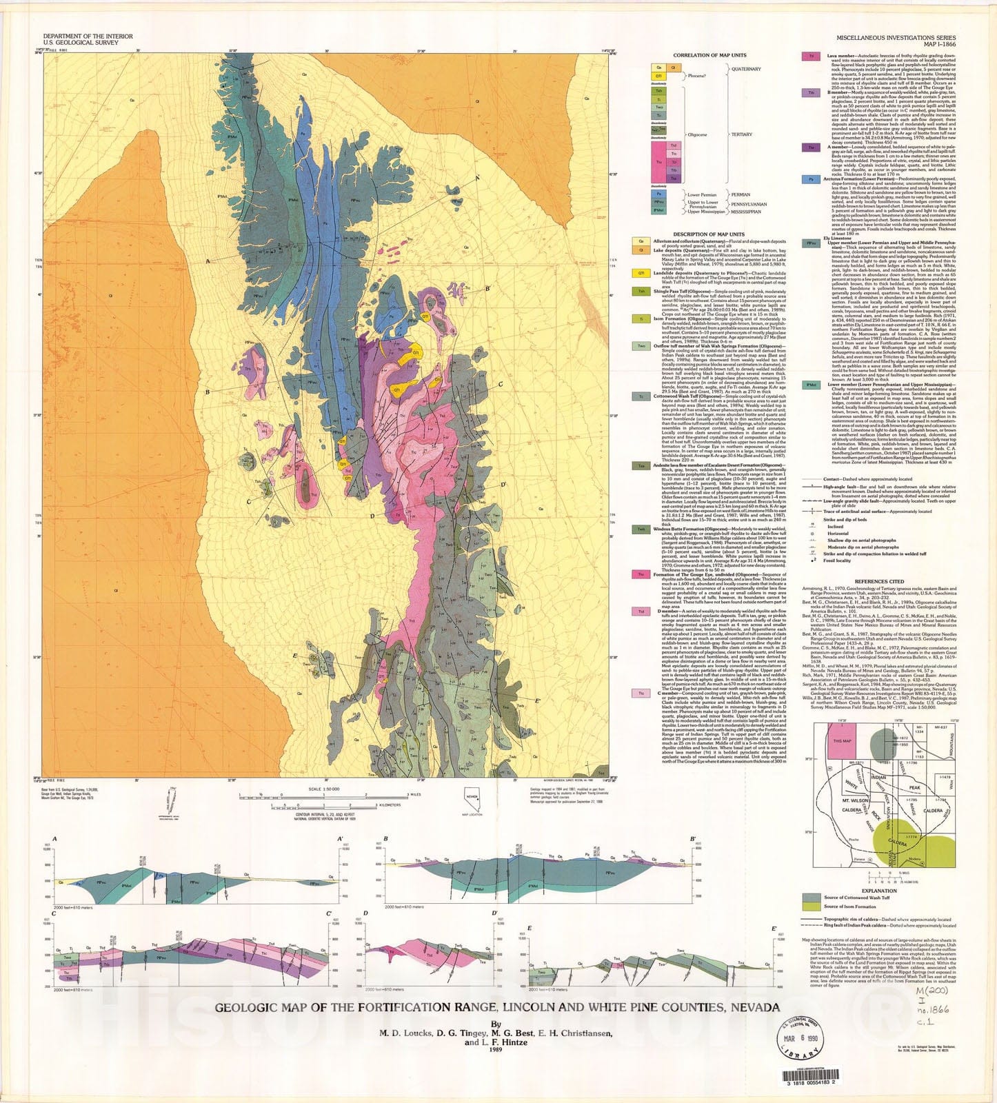 Map : Geologic map of the Fortification Range, Lincoln and White Pine Counties, Nevada, 1989 Cartography Wall Art :
