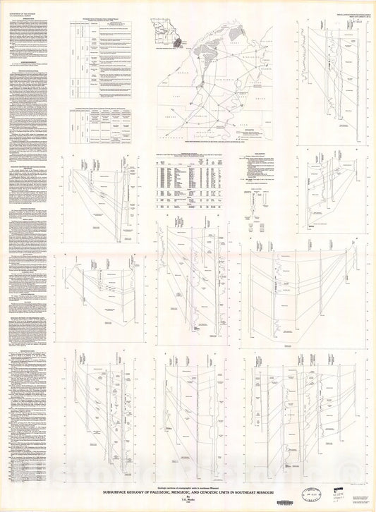 Map : Subsurface geology of Paleozoic, Mesozoic, and Cenozoic units in southeast Missouri, 1988 Cartography Wall Art :