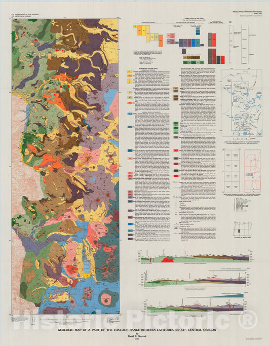 Map : Geologic map of a part of the Cascade Range between latitudes forty-three degrees - forty-four degrees, central Oregon, 1991 Cartography Wall Art :