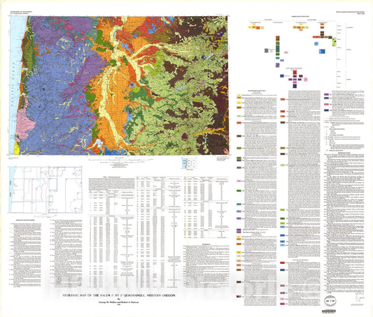 Map : Geologic map of the Salem one degree x two degrees, quadrangle, western Oregon, one989 Cartography Wall Art :