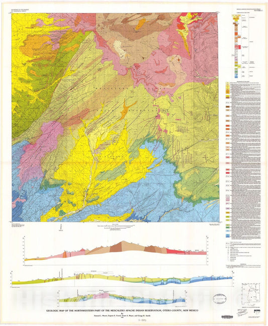 Map : Geologic map of the northwestern part of the Mescalero Apache Indian Reservation, Otero County, New Mexico, 1988 Cartography Wall Art :