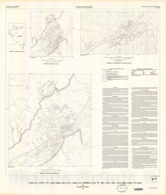 Map : Gravity, depth to consolidated rock, and soil temperature in the Elko area, northeastern Nevada, 1988 Cartography Wall Art :