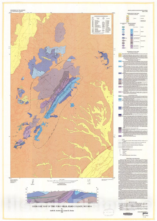 Map : Geologic map of the Peko Hills, Elko County, Nevada, 1988 Cartography Wall Art :