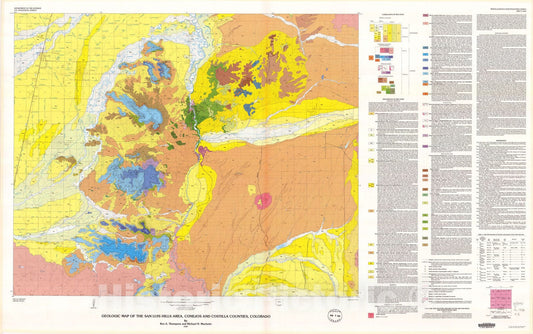 Map : Geologic map of the San Luis Hills area, Conejos and Costilla Counties, Colorado, 1989 Cartography Wall Art :