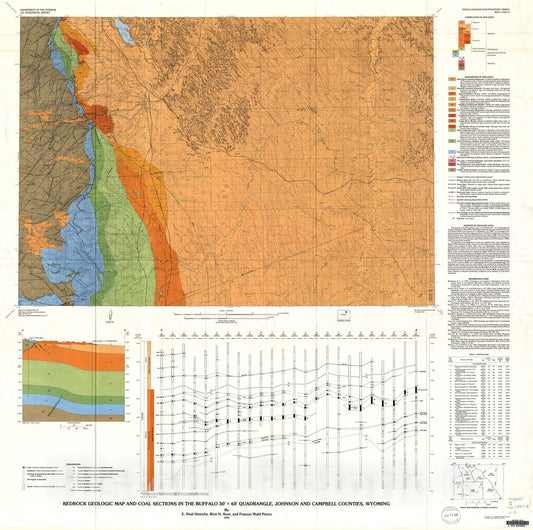 Map : Bedrock geologic map and coal sections in the Buffalo 30' X 60' quadrangle, Johnson and Campbell Counties, Wyoming, 1990 Cartography Wall Art :