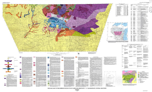 Map : Geologic map of Precambrian rocks of Eau Claire and Green Bay one degree x two degrees quadrangles, central Wisconsin, one990 Cartography Wall Art :