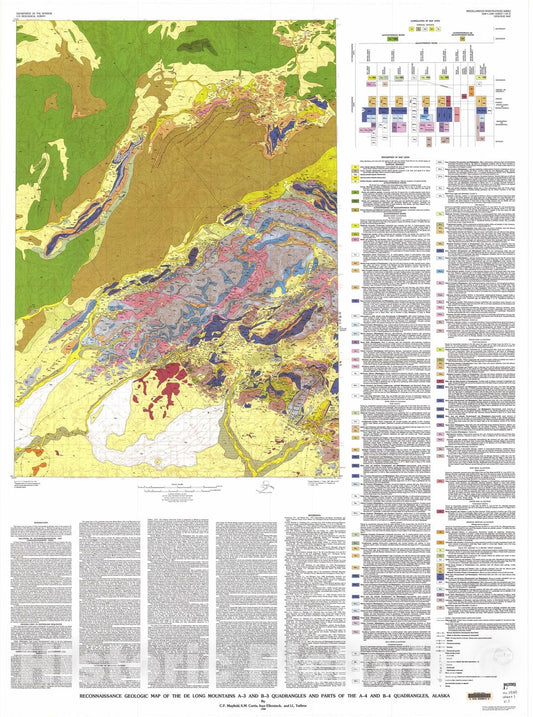 Map : Reconnaissance geologic map of the De Long Mountains A-3 and B-3 quadrangles and part of the A-4 and B-4 quadrangles, Alaska, 1990 Cartography Wall Art :