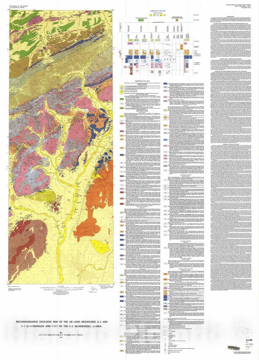 Map : Reconnaissance geologic map of the De Long Mountains A-1 and B-1 quadrangles and part of the C-1 quadrangle, Alaska, 1990 Cartography Wall Art :