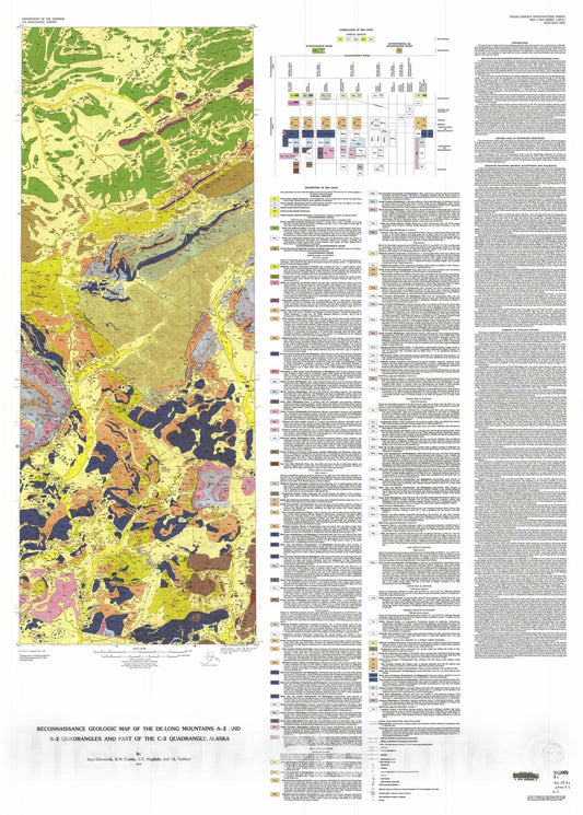 Map : Reconnaissance geologic map of the De Long Mountains A-2 and B-2 quadrangles and part of the C-2 quadrangle, Alaska, 1990 Cartography Wall Art :