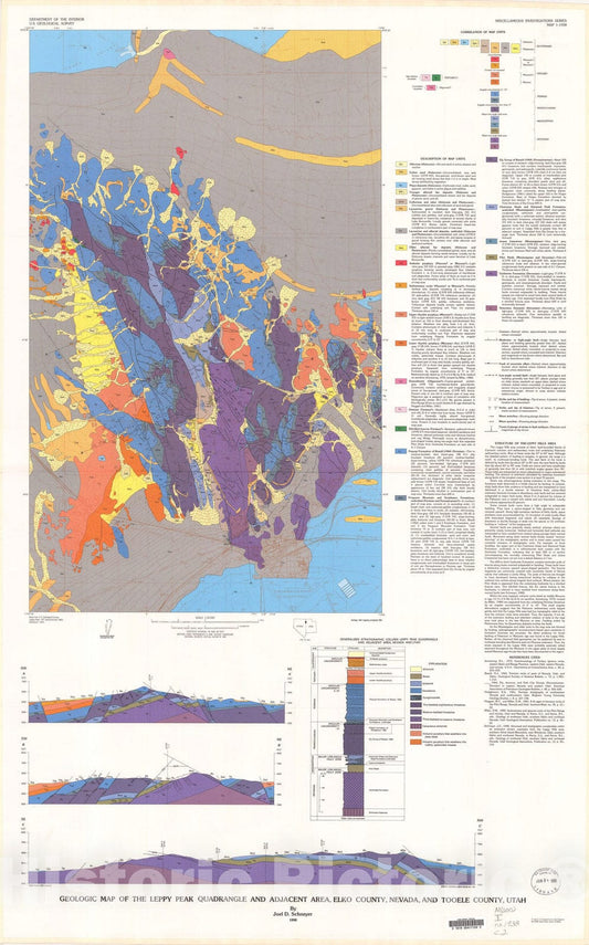 Map : Geologic map of the Leppy Peak quadrangle and adjacent area, Elko County, Nevada, and Tooele County, Utah, 1990 Cartography Wall Art :