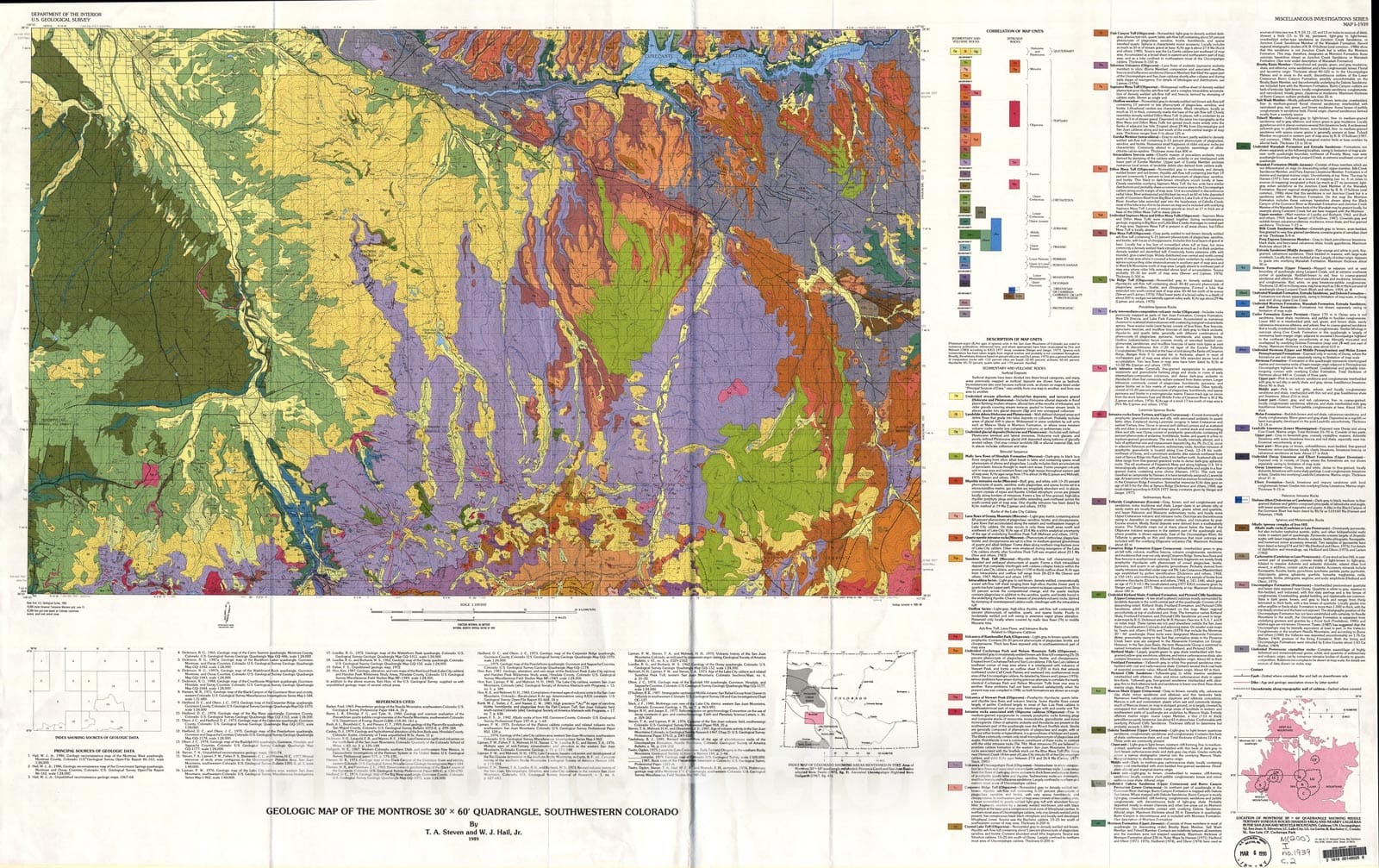 Map : Geologic map of the Montrose 30' X 60' quadrangle, southwestern Colorado, 1989 Cartography Wall Art :