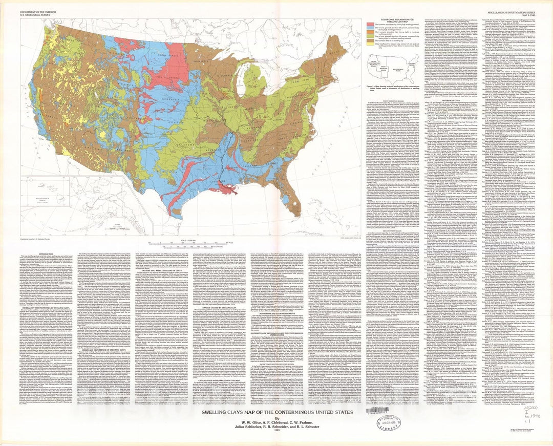 Map : Swelling clays map of the conterminous United States, 1989 Cartography Wall Art :