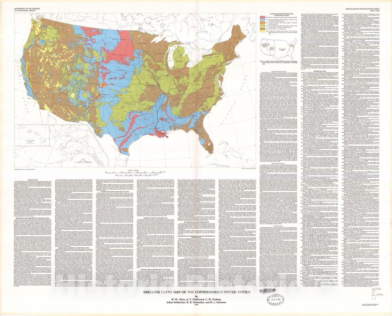 Map : Swelling clays map of the conterminous United States, 1989 Cartography Wall Art :