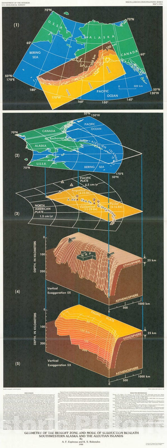 Map : Geometry of the Benioff zone and mode of subduction beneath southwestern Alaska and the Aleutian Islands, 1990 Cartography Wall Art :