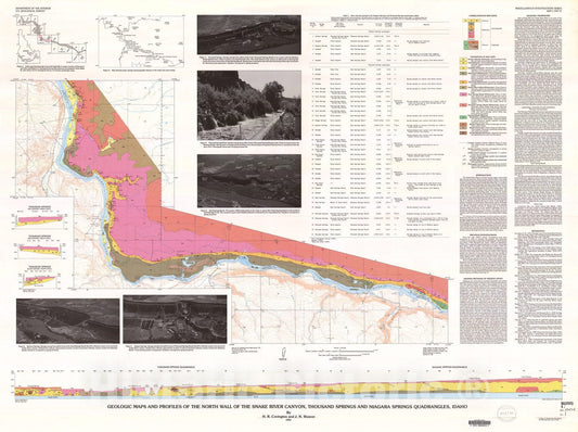 Map : Geologic map and profiles of the north wall of the Snake River Canyon, Thousand Springs and Niagara Springs quadrangles, Idaho, 1991 Cartography Wall Art :