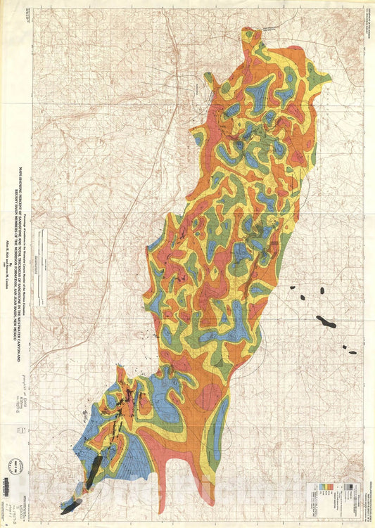 Map : Maps showing percent of sandstone and total thickness of sandstone in the Westwater Canyon and Brushy Basin Members of the Morriso, 1989 Cartography Wall Art :