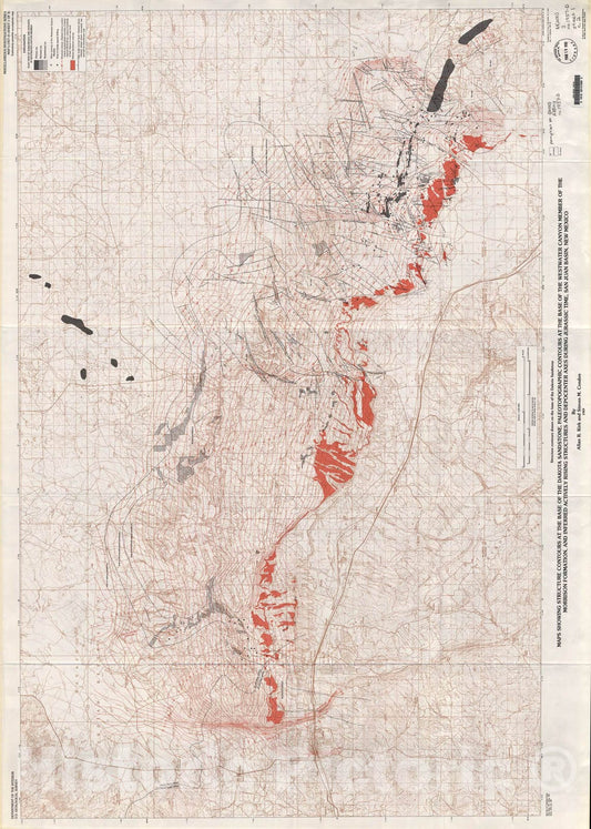 Map : Maps showing structure contours at the base of the Dakota Sandstone, paleotopographic contours at the base of the Westwater Canyon, 1989 Cartography Wall Art :
