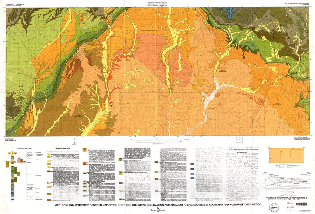 Map : Geologic and structure contour map of the southern Ute Indian Reservation and adjacent areas, southwest Colorado and northwest New Mexico, 1990 Cartography Wall Art :