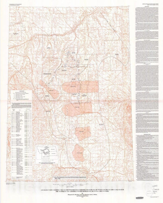 Map : Cross sections showing the reconstructed stratigraphic framework of Paleocene rocks and coal beds in the northern , 1990 Cartography Wall Art :