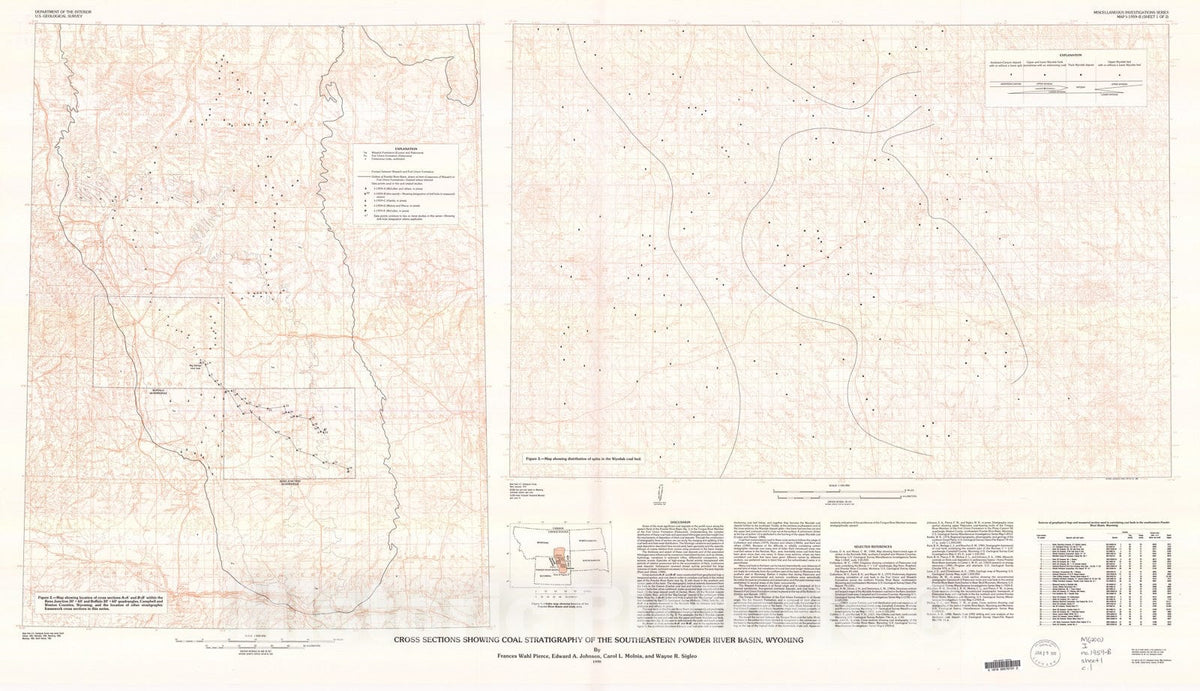 Map : Cross sections showing coal stratigraphy of the southeastern Powder River Basin, Wyoming, 1990 Cartography Wall Art :