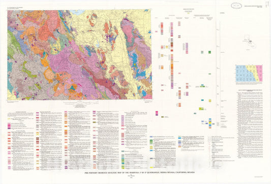 Map : Pre-Tertiary bedrock geologic map of the Mariposa one degree by two degrees quadrangle, Sierra Nevada, California, Nevada, one99two Cartography Wall Art :