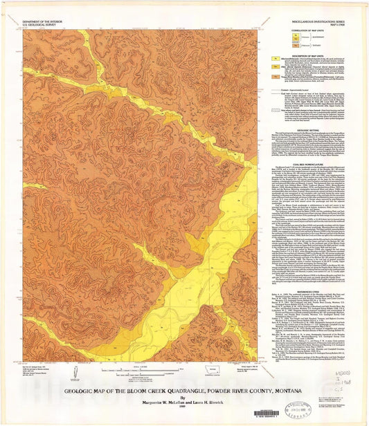 Map : Geologic map of the Bloom Creek quadrangle, Powder River County, Montana, 1989 Cartography Wall Art :