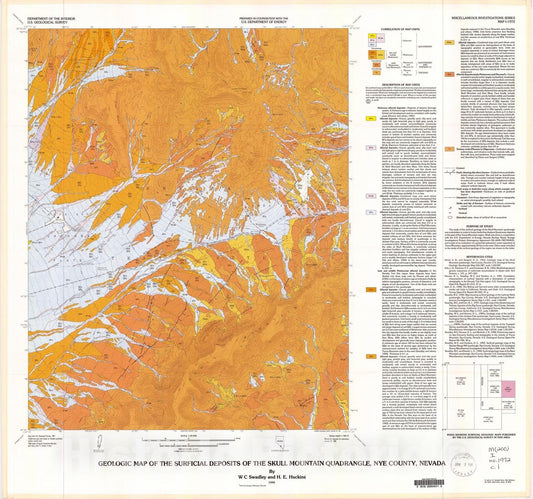 Map : Geologic map of the Surficial deposits of the Skull Mountain quadrangle, Nye County, Nevada, 1990 Cartography Wall Art :