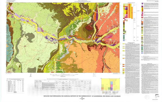 Map : Geologic map emphasizing the surficial deposits of the Farmington 30' X 60' quadrangle, New Mexico and Colorado, 1990 Cartography Wall Art :