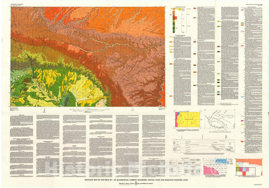 Map : Geologic map of the Price 30' X 60' quadrangle, Carbon, Duchesne, Uintah, Utah, and Wasatch Counties, Utah, 1990 Cartography Wall Art :