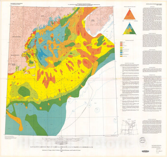 Map : Map showing distribution of surficial sediment, Gulf of Maine and Georges Bank, 1989 Cartography Wall Art :