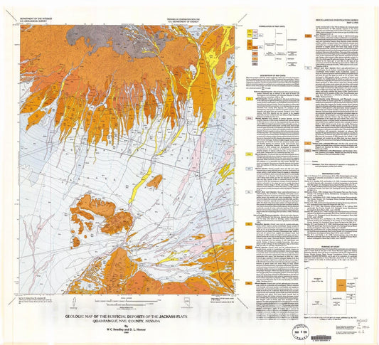 Map : Geologic map of the surficial deposits of the Jackass Flats quadrangle, Nye County, Nevada, 1989 Cartography Wall Art :