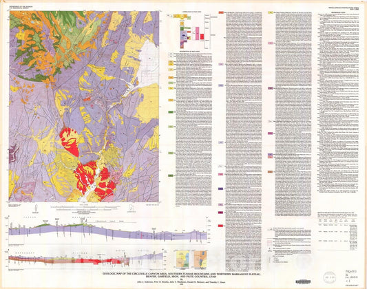 Map : Geologic map of the Circleville Canyon area, southern Tushar Mountains and northern Markagunt Plateau, Beaver, Garfield, Iron, and Piute Counties, Utah, 1990 Cartography Wall Art :