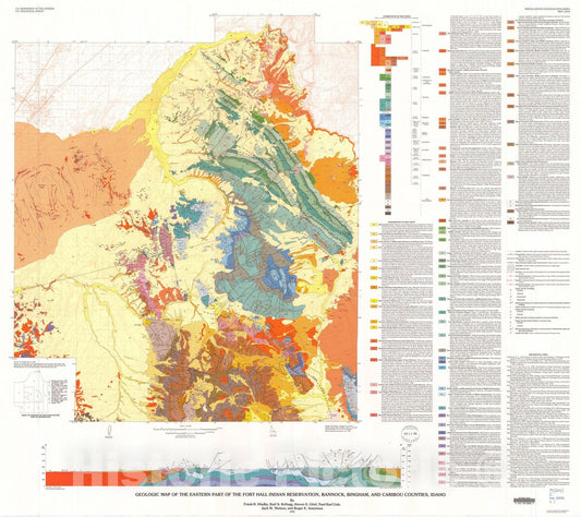 Map : Geologic map of the eastern part of the Fort Hall Indian Reservation, Bannock, Bingham, and Caribou Counties, Idaho, 1992 Cartography Wall Art :