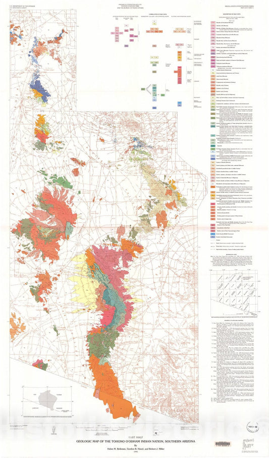 Map : Geologic map of the Tohono O'Odham Indian Nation, southern Arizona, 1995 Cartography Wall Art :