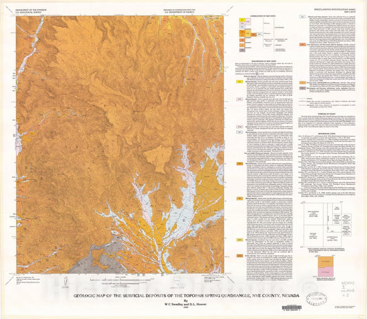 Map : Geologic map of the surficial deposits of the Topopah Spring quadrangle, Nye County, Nevada, 1989 Cartography Wall Art :