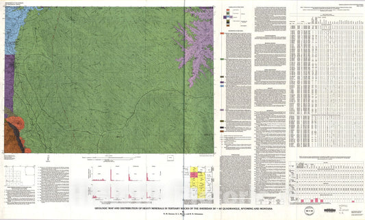 Map : Geologic map and distribution of heavy minerals in Tertiary rocks of the Sheridan 30' x 60' quadrangle, Wyoming and Montana, 1990 Cartography Wall Art :