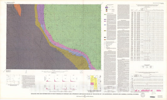 Map : Geologic map and distribution of heavy minerals in Tertiary and uppermost Cretaceous rocks of the Kaycee , 1990 Cartography Wall Art :