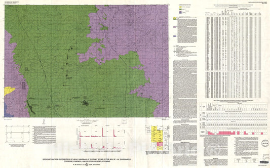 Map : Geologic map and distribution of heavy minerals in Tertiary rocks of the Bill 30' x 60' quadrangle, Converse, Campbell, and Weston Counties, Wyoming, 1989 Cartography Wall Art :