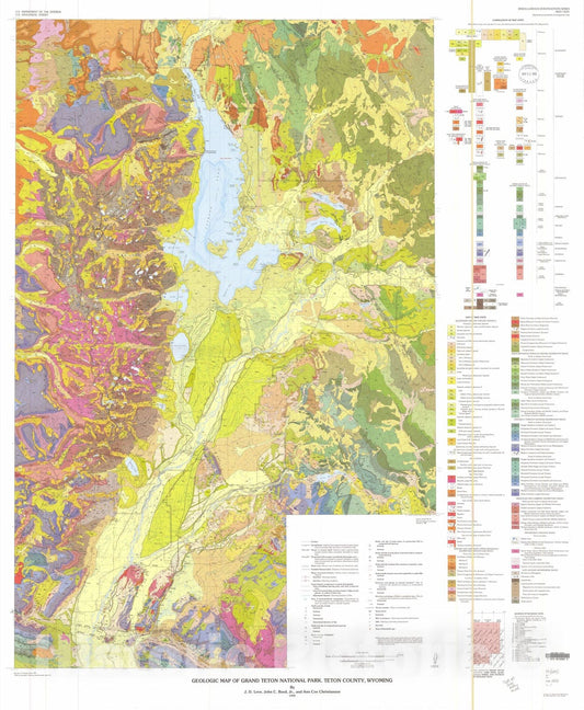 Map : Geologic map of Grand Teton National Park, Teton County, Wyoming, 1992 Cartography Wall Art :